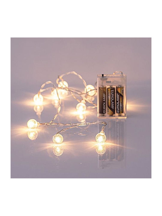 10 Lights LED 1.85m. White Battery in String 1pcs Eurolamp