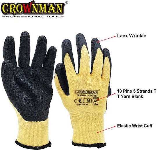Crownman Γάντια Εργασίας Μαύρα Latex/Πολυεστέρα