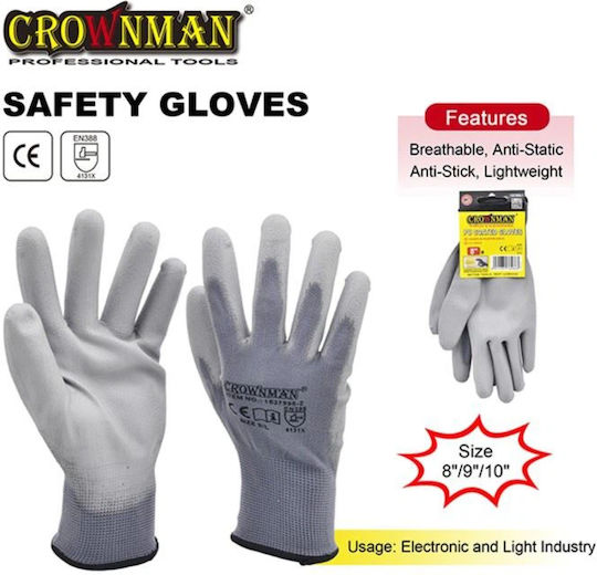 Crownman Arbeitshandschuhe Gray Polyurethan 1Stück