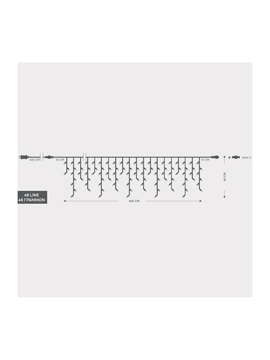 288 Lichterketten LED 6m. x 60cm Kaltes Weiß Typ Regen 1Stück