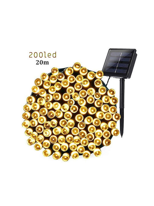 200 Lights LED 20m. Warm White Solar in String 1pcs