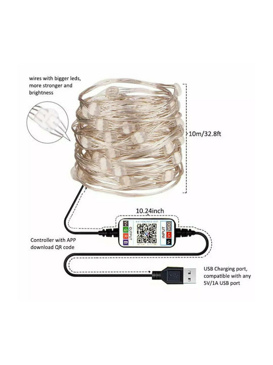 100 Lights LED 10m. Multicolor USB in String 1pcs