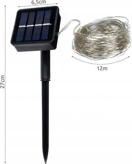 100 Lichterketten LED 12m. Kaltes Weiß Solar in Zeichenfolge 1Stück