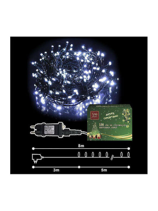100 Λαμπάκια LED 8μ. Ψυχρό Λευκό σε Σειρά