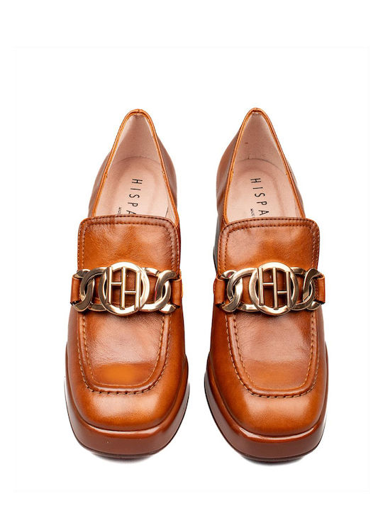 Leder Pumps mit hohem Absatz Tabac