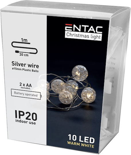10 Λαμπάκια LED 1μ. Θερμό Λευκό Μπαταρίας σε Σειρά