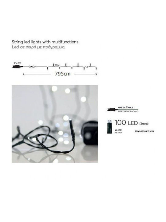 100 Lichterketten LED 5m. Kaltes Weiß in Zeichenfolge 1Stück