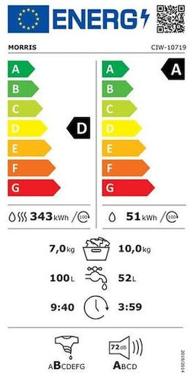 Morris Πλυντήριο-Στεγνωτήριο Ρούχων 10kg/7kg Ατμού 1400 Στροφές
