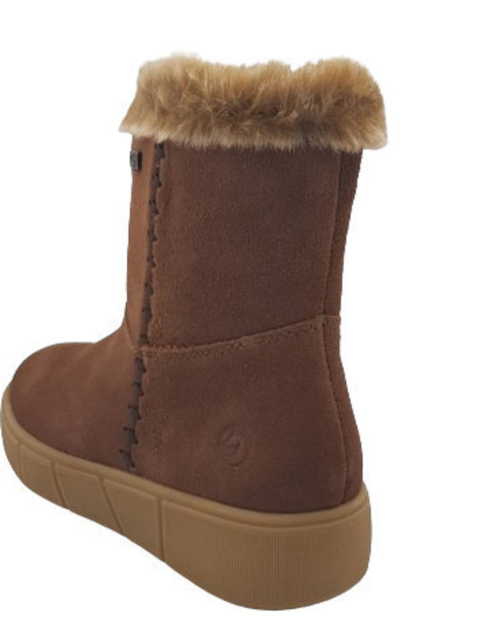 Leder Stiefeletten Damen mit Pelz Tabac Braun