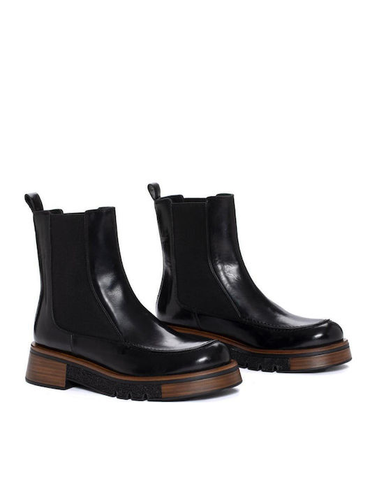 Leder Stiefeletten Damen Schwarz