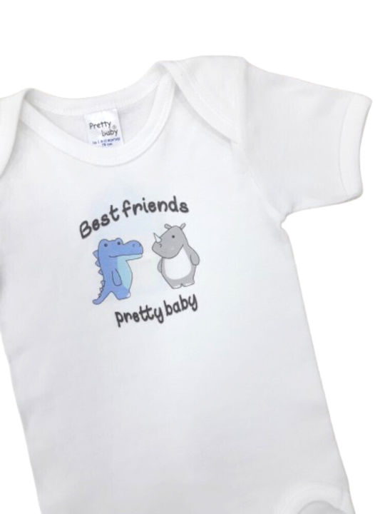 Pretty Baby Baby Bodysuit Short-Sleeved Dino Rhino White