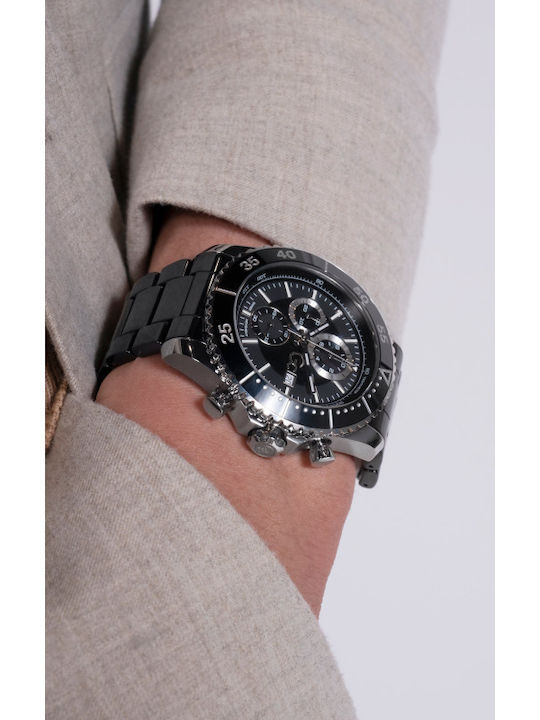 GC Watches Ανδρικό Ρολόι 44mm Χρονογράφος Μπαταρίας με Μαύρο Μεταλλικό Μπρασελέ