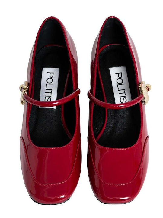 Anatomic Patent Leather Burgundy Medium Heels with Strap