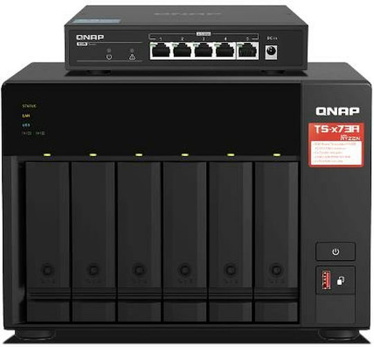 QNap TS-673A-SW5T NAS Tower with 6 slots for HDD/SSD and 2 Ethernet ports