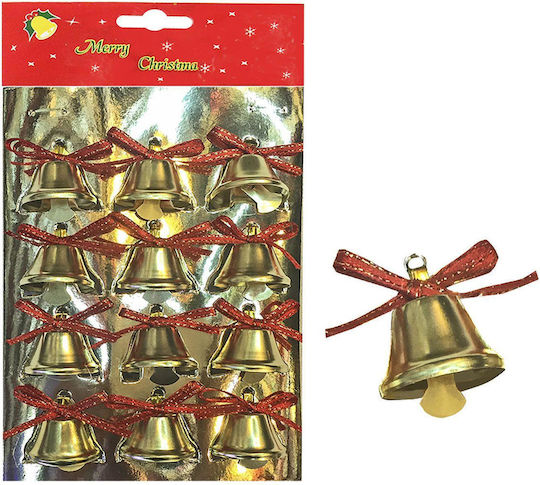Set Weihnachtsbaumschmuck Glocken Metallisch Goldfarben 3x3cm 12Stücke