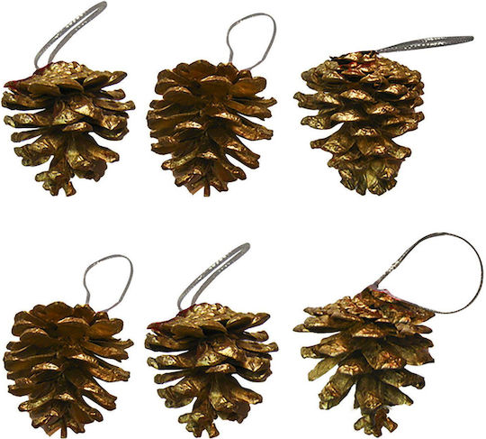 Set Weihnachtsbaumschmuck Kiefer Kunststoff Gold 6Stücke