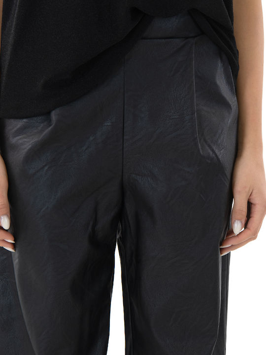 MY T Women's High-waisted Leather Trousers Black