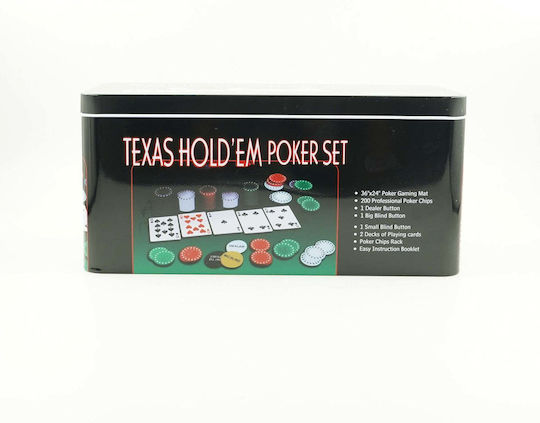 Set 200 Numbered Poker Chips 12gr in Metallic Box with 2 Decks and Felt