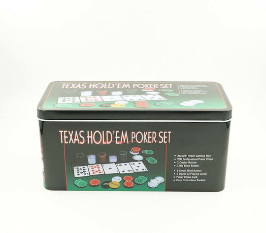 Set 200 Numbered Poker Chips 12gr in Metallic Box with 2 Decks and Felt