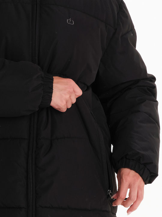 Μακρύ Γυναικείο Puffer Μπουφάν για Χειμώνα Μαύρο