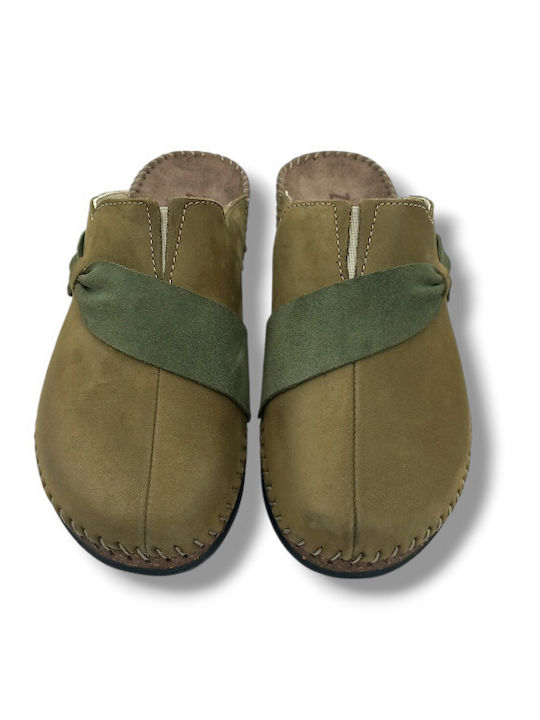 Zarkadi Leather Winter Women's Slippers in Green color