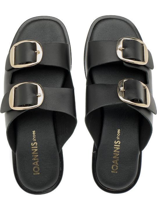 Leder Flache Sandalen für Damen in Schwarz Farbe