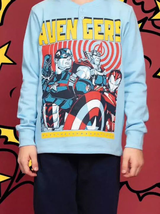 Marvel Παιδική Πιτζάμα Χειμωνιάτικη Βαμβακερή Light Blue