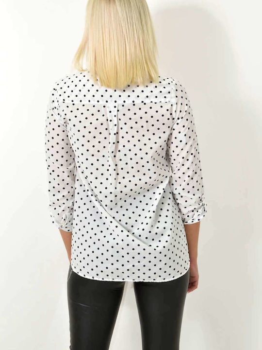 Potre Women's Polka Dot Long Sleeve Shirt White