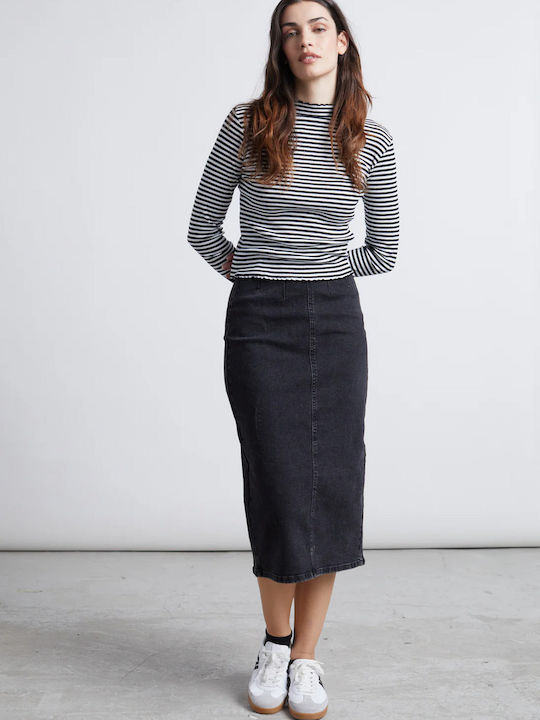 24 Colours Denim Pencil Skirt Black