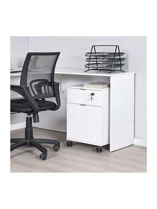 Office Storage Chipboard Drawer with Wheels, Lock & Drawers White L41xW41xH61cm