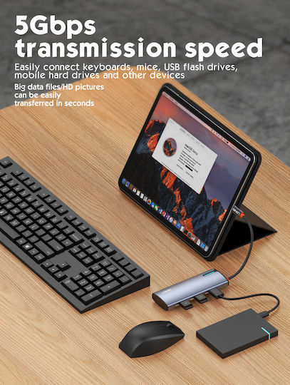 Ldnio DS-15H USB-C Stație de andocare cu HDMI 4K PD Gri