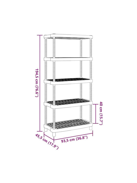 Plastic Outdoor Shelving Unit with 5 Shelves Black 93.5x45.5x194.5cm