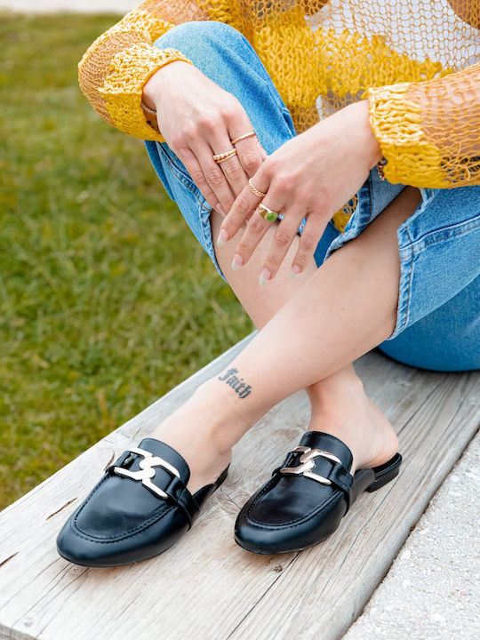 Heel Leather Mules Black