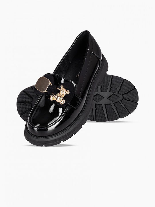 Alta Moda Girls Patent Leather Moccasins Black