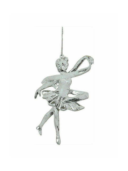 Hanging Ballerina Ornament Plastic Silver 8x12cm