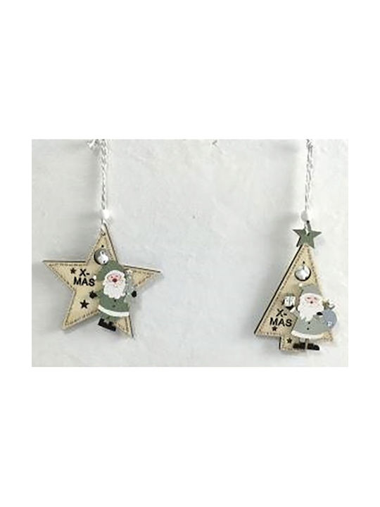 Hanging Ornament Star Wooden Beige 11x10cm Set 2pcs