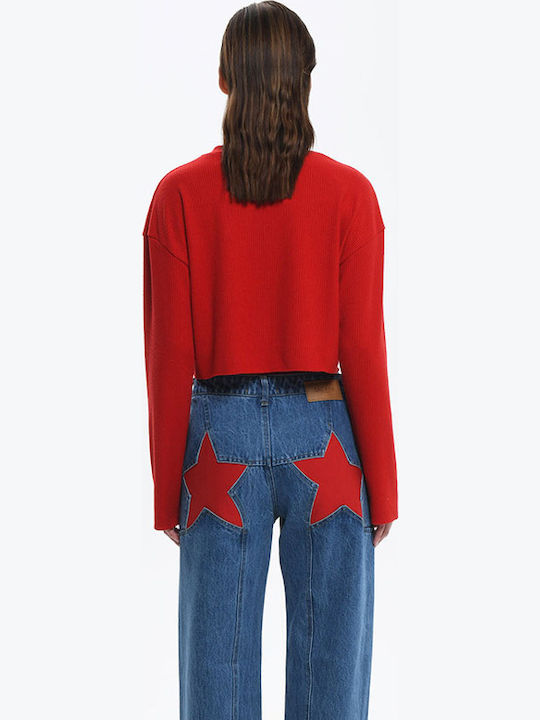 Γυναικείο Crop Top Βαμβακερό Μακρυμάνικο Κόκκινο