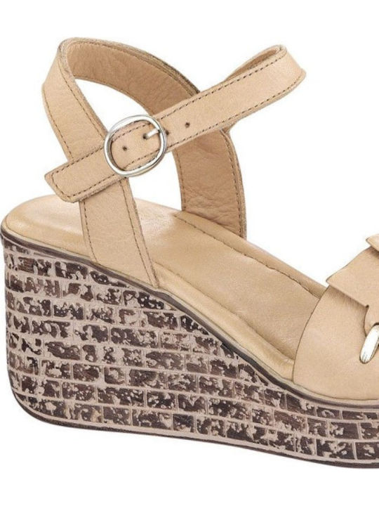 Women's Leather Platform Shoes Beige
