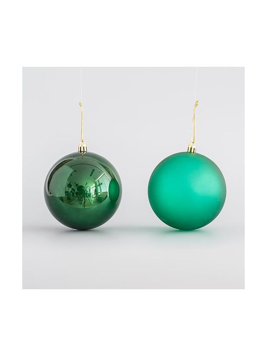 Hanging Ball Ornament Ornament Plastic Green with Glitter 10cm Set 6pcs