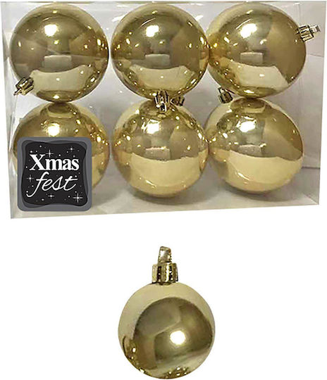 Hängendes Kugel Ornament Ornament Kunststoff Gold 6cm Set 6Stück