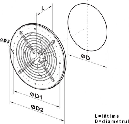 Ventilator axial montat pe perete 260mm 1050 M³/h