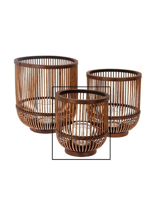 Atmosphera Set of Candle Holders Wooden in Brown Color 3pcs