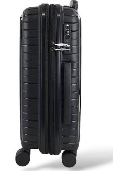 Stelxis Cabin Travel Suitcase Hard Black with 4 Wheels Height 55cm
