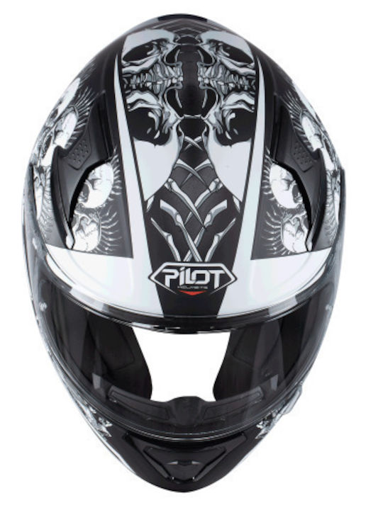 Pilot Skull Black Matt Motorcycle Helmet Full Face ECE 22.05 1500gr with Sunvisor