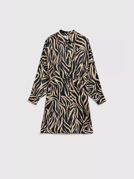 Make your image Mini Shirt Dress Dress with Ruffle Animal Print