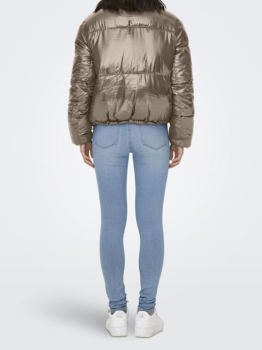 Women's Short Puffer Jacket for Winter Weathered Teak Brown