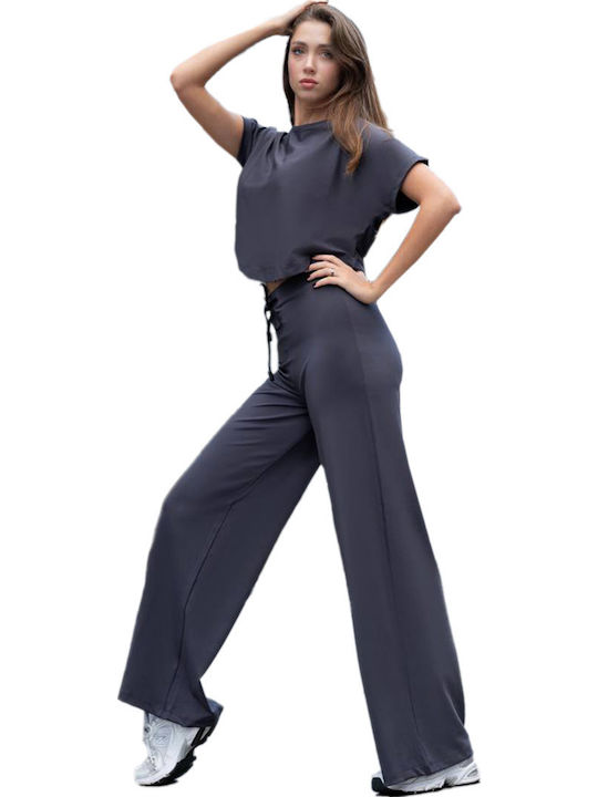 Γυναικείο Αθλητικό Crop Top Κοντομάνικο Fast Drying Ανθρακί