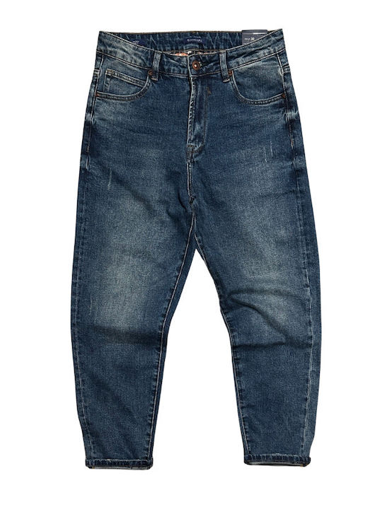 Men's Elastic Jeans Pants with Regular Tapered Fit Blue