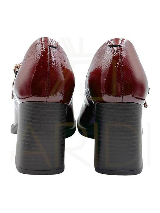 Leder Pumps mit Riemchen & mittelhoher Absatz Burgundisch
