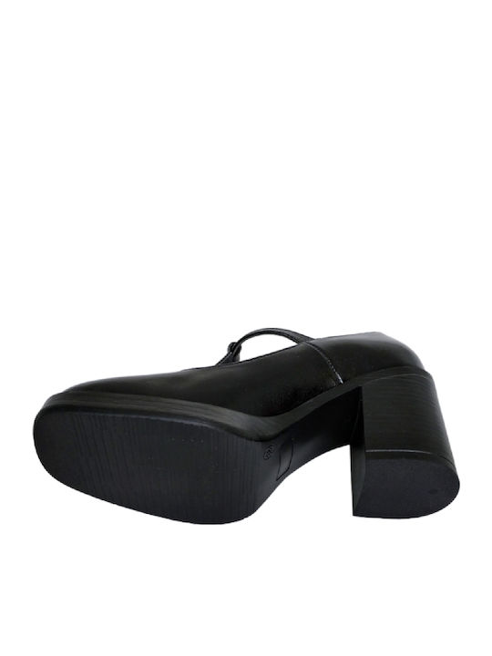 Leder Pumps mit Riemchen Schwarz